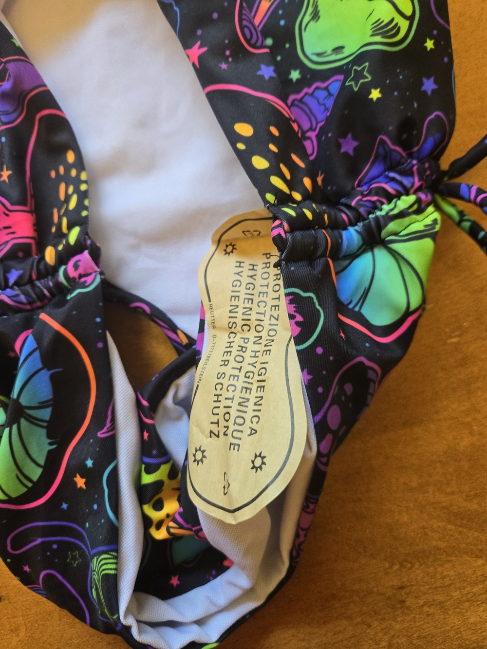 Neon Mushroom Print Womens Bikini in Black with Multicolor Accents - Picture 2 of 4